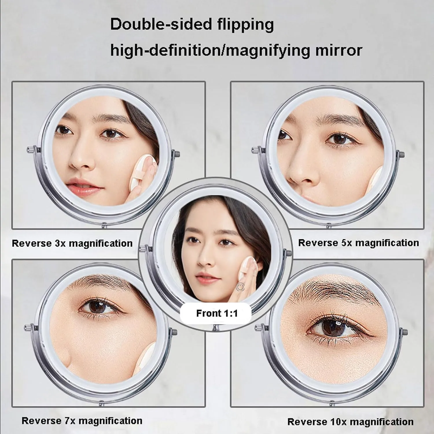 Makeup Mirror with Lights and Magnification Wall Mounted, Wall Mounted Cosmetic Vanity Mirror with Led, 360° Swivel Double Sided Extend and Fold Bathroom Shaving Mirror