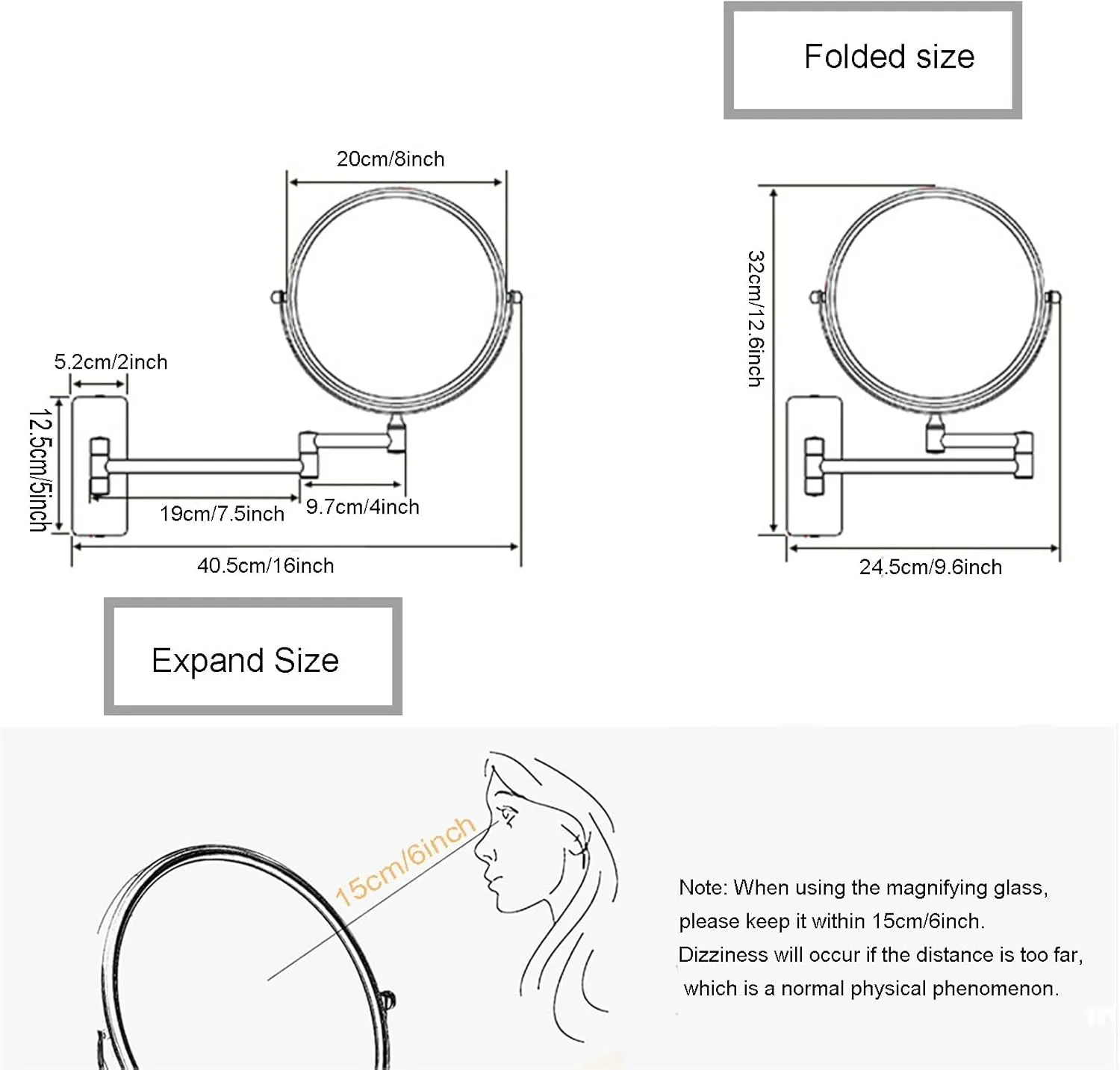 Makeup Mirror with Lights and Magnification Wall Mounted, Wall Mounted Cosmetic Vanity Mirror with Led, 360° Swivel Double Sided Extend and Fold Bathroom Shaving Mirror