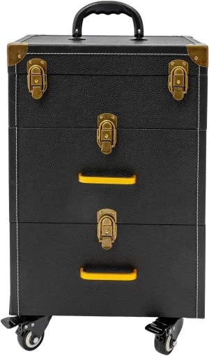 Makeup Rolling Train Case Aluminum Cosmetic Salon Trolley Nail bag Organizer Professional Manicure Tool kit Travel Cart Trunk with lock for Salon Barber Studio Artists (Copper Locking Clasp Black)