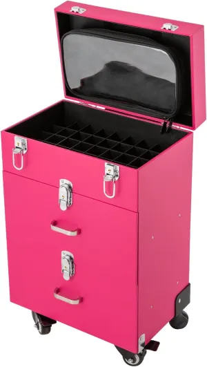 Makeup Train Case, 3-Tier Rolling Makeup Case with 4 Wheel and Retractable Handle, Free Standing Cosmetics Storage Organizer Make-Up Station for Salons Homes Parties Pink Load 99lbs