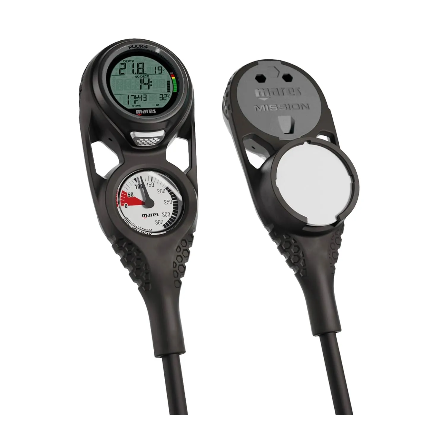 Mares Puck 4 Mission 3 Scuba Diving Computer Console with Integrated Bluetooth & Analog Pressure Gauge, US(PSI)