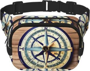 Maritime Sailboat Compass Print Square Double Layer functionality Waist Bag Unisex Crossbody Pack Travel Workout