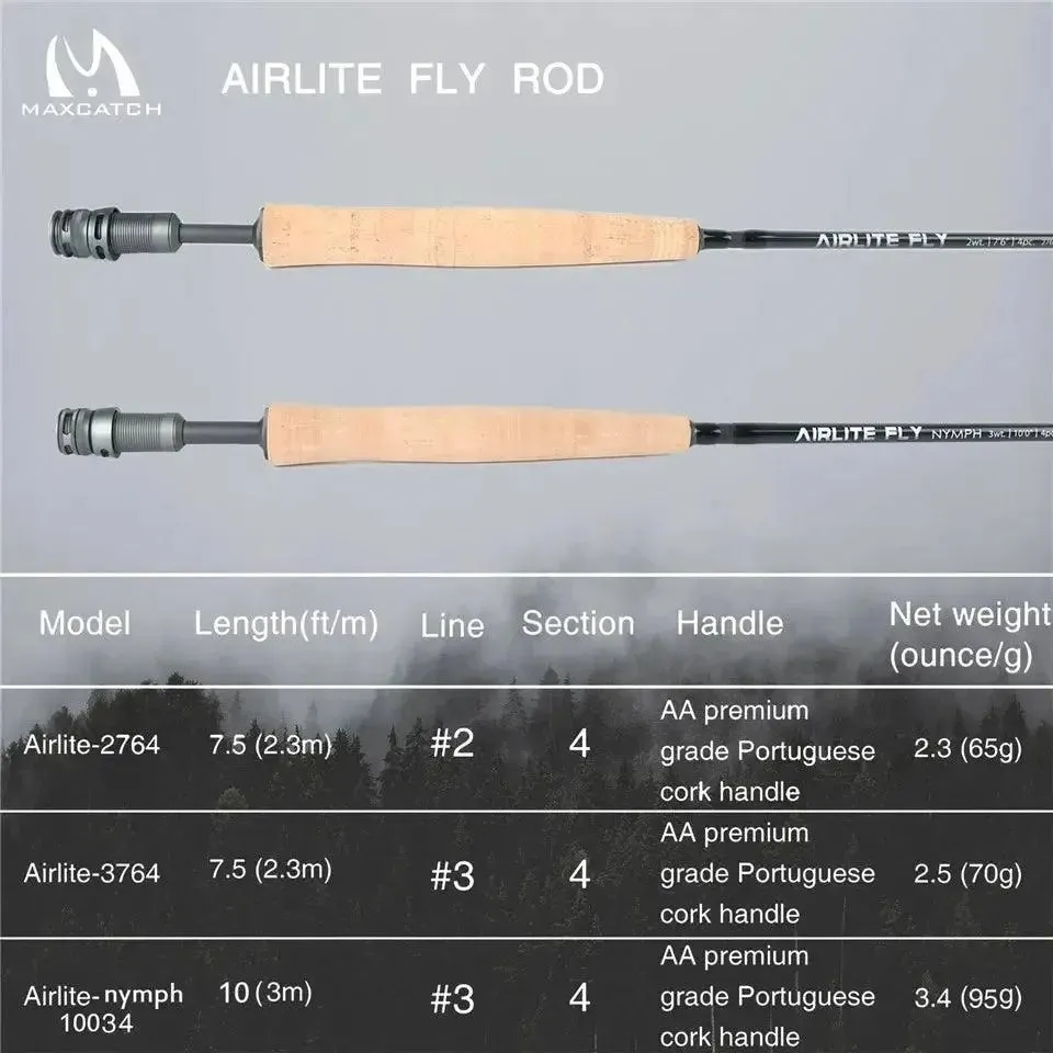 Maximumcatch Super Light 2/3WT 7'6''/10'0'' Airlite Fly Fishing Rod Graphite IM10/30T 36T Carbon Fiber Fly Rod with Tube