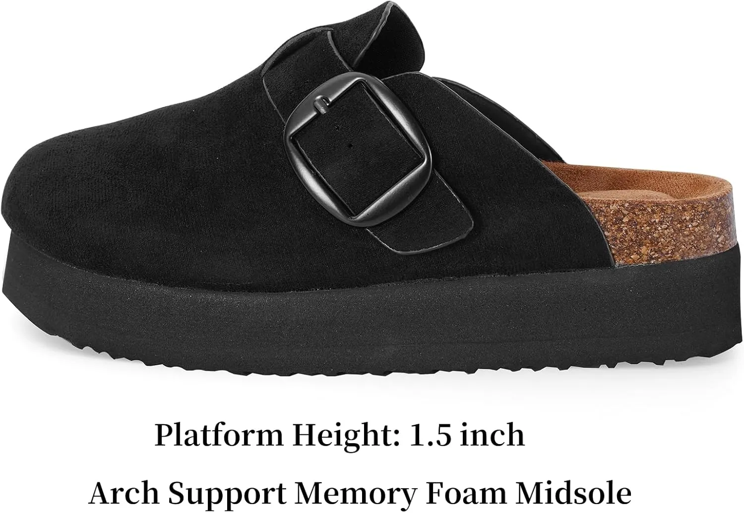 mazeskin Womens Memory Foam Platform Suede Clogs Comfortable Cork Footbed Adjustable Buckle Slippers Indoor Outdoor