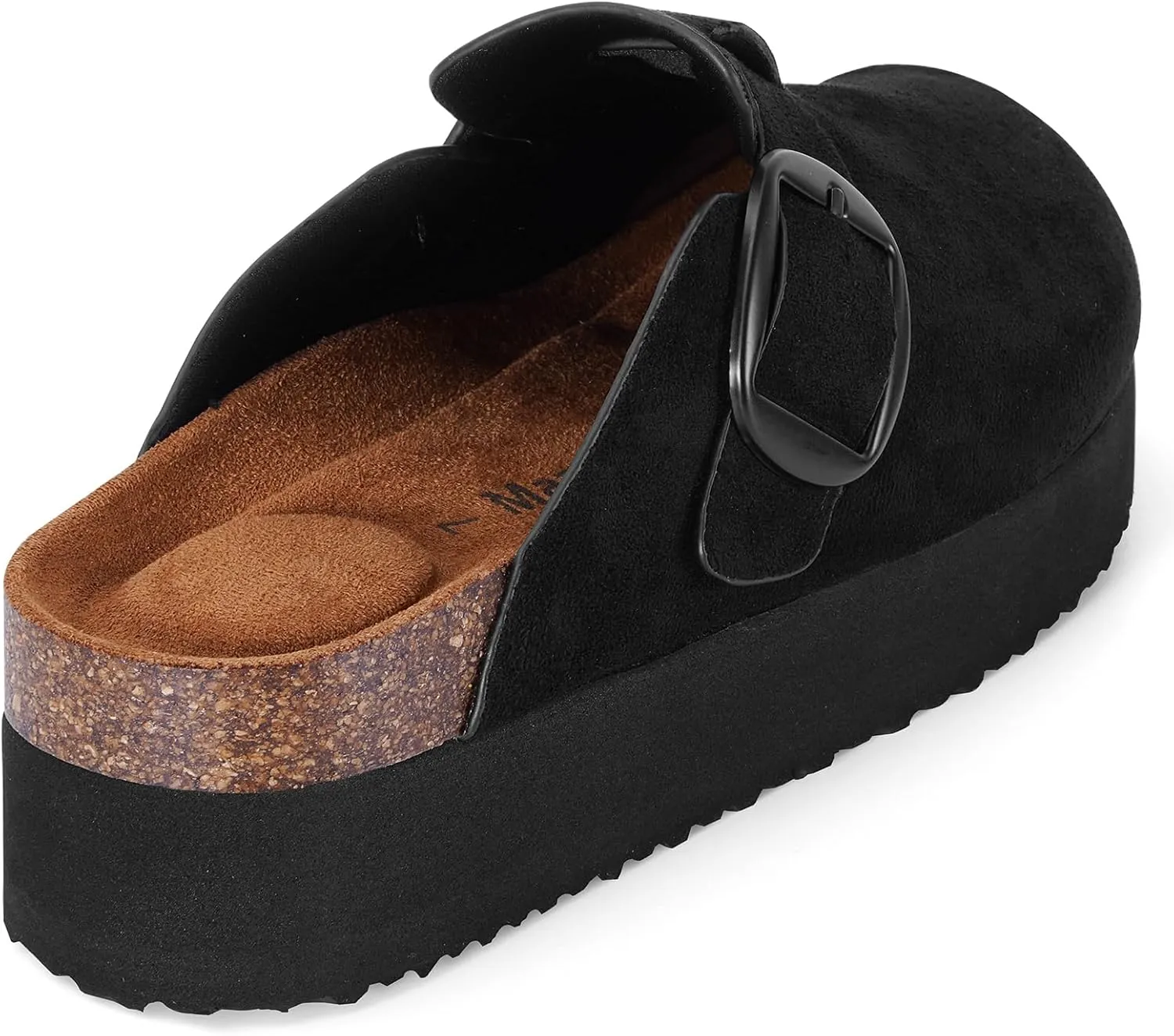 mazeskin Womens Memory Foam Platform Suede Clogs Comfortable Cork Footbed Adjustable Buckle Slippers Indoor Outdoor