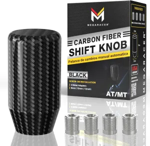 Mega Racer 7 cm Real Carbon Fiber Shift Knob - for Buttonless Automatic & 4, 5 and 6 Speed Manual Transmission Vehicles, 100% Carbon Fiber & Aluminum Alloy, Interior Automotive Replacement Parts, 1 Pc