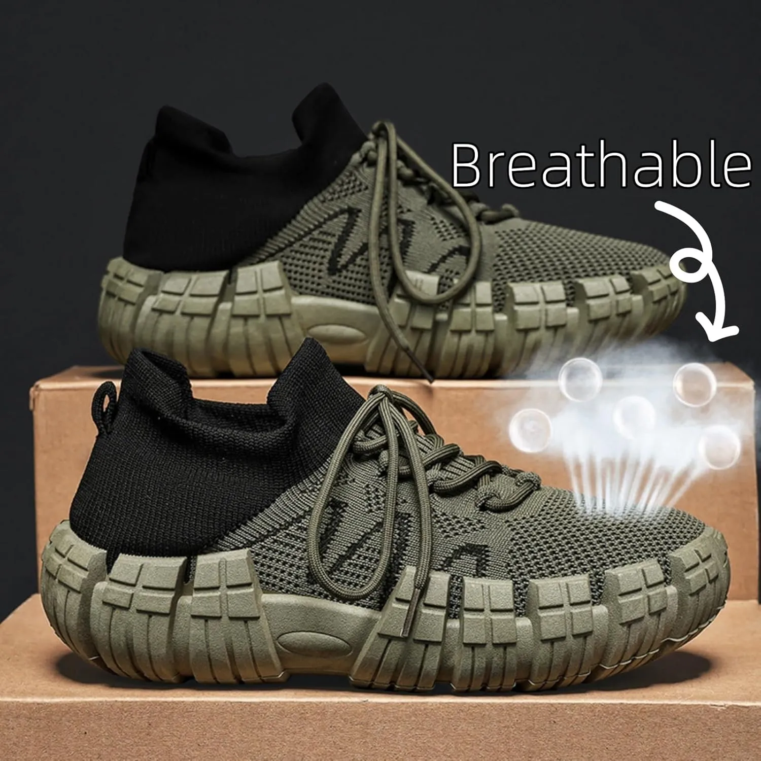 Men's Breathable Mesh Casual Sports Shoes - Sock-Like Lace-Up Lightweight Slip-Resistant Footwear with Cushioned Insole Durable Tread for Daily Wear & Outdoor Activities