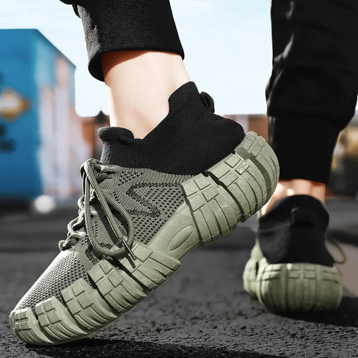 Men's Breathable Mesh Casual Sports Shoes - Sock-Like Lace-Up Lightweight Slip-Resistant Footwear with Cushioned Insole Durable Tread for Daily Wear & Outdoor Activities