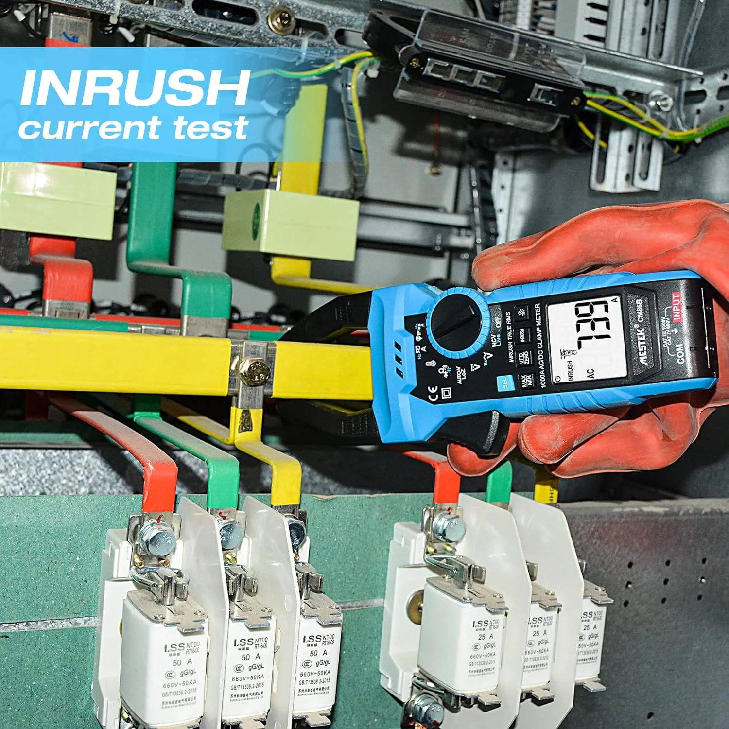 MESTEK Digital Inrush Clamp Meter Multimeter 1000A TRMS 6000 Counts Amp Voltage Tester with NCV VFD LOZ Mode, Auto-Ranging Voltmeter Measures AC/DC Current Voltage Temperature Resistance Capacitance