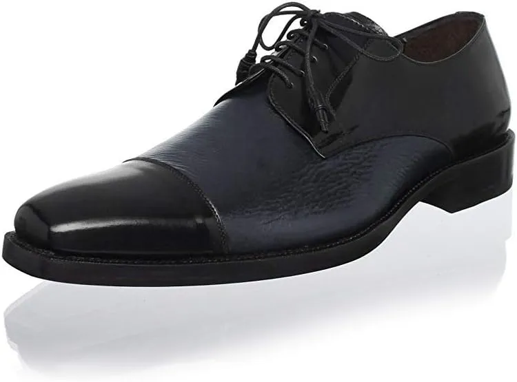 Mezlan - Soka - Men's Cap Toe Dress Shoe - Deerskin and Polished Calfskin with Elegant Tassel Detail - Handcrafted in Spain - Blue - Size 14 - Medium Width