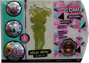 MGA Entertainment Winter Chill L.O.L. O.M.G Surprise Winter Bundle- 1 Missy Meow, 1 Baby Cat, 1 Lils, 1 Fluffy Pets, 1 Glitter Globe