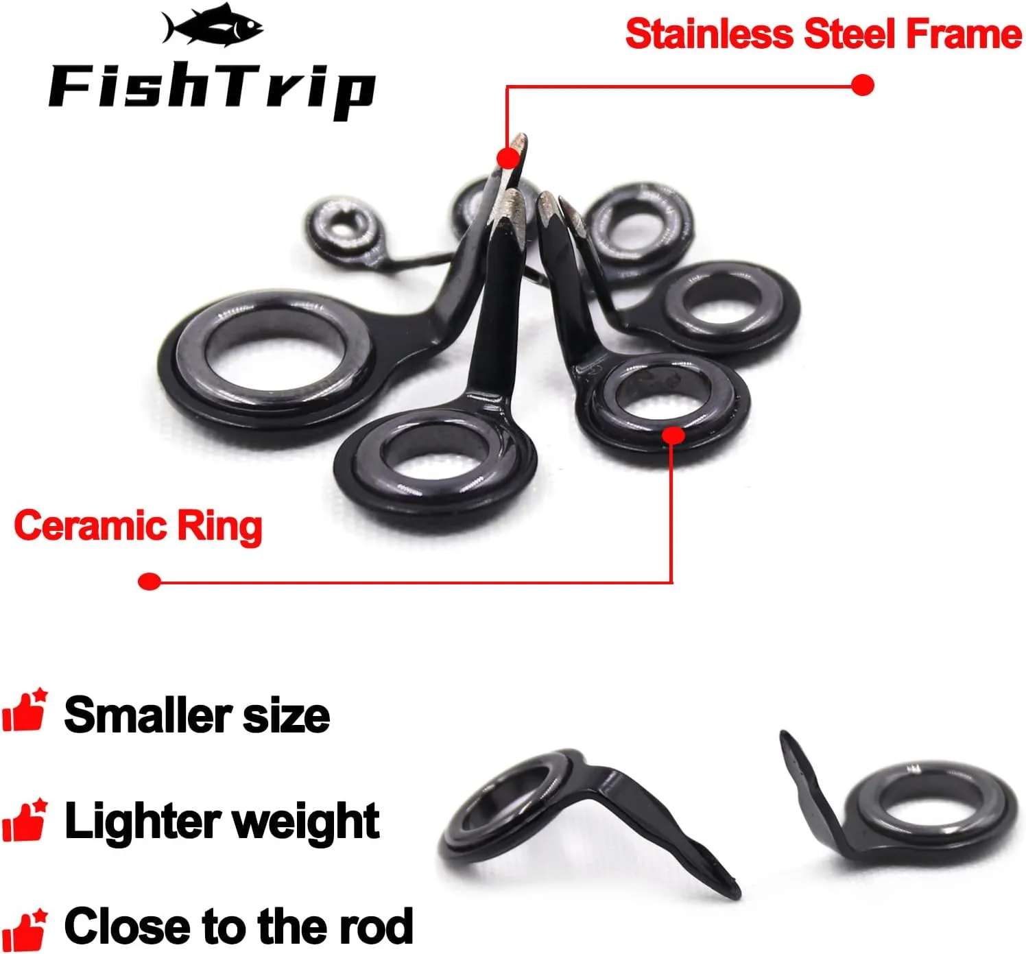Micro Fishing Rod Guides and Tips,26pcs/130pcs Baitcasting Rods Black Micro Guide Tip Repair Kit,Ceramic Rings Replacement Kit Saltwater Freshwater