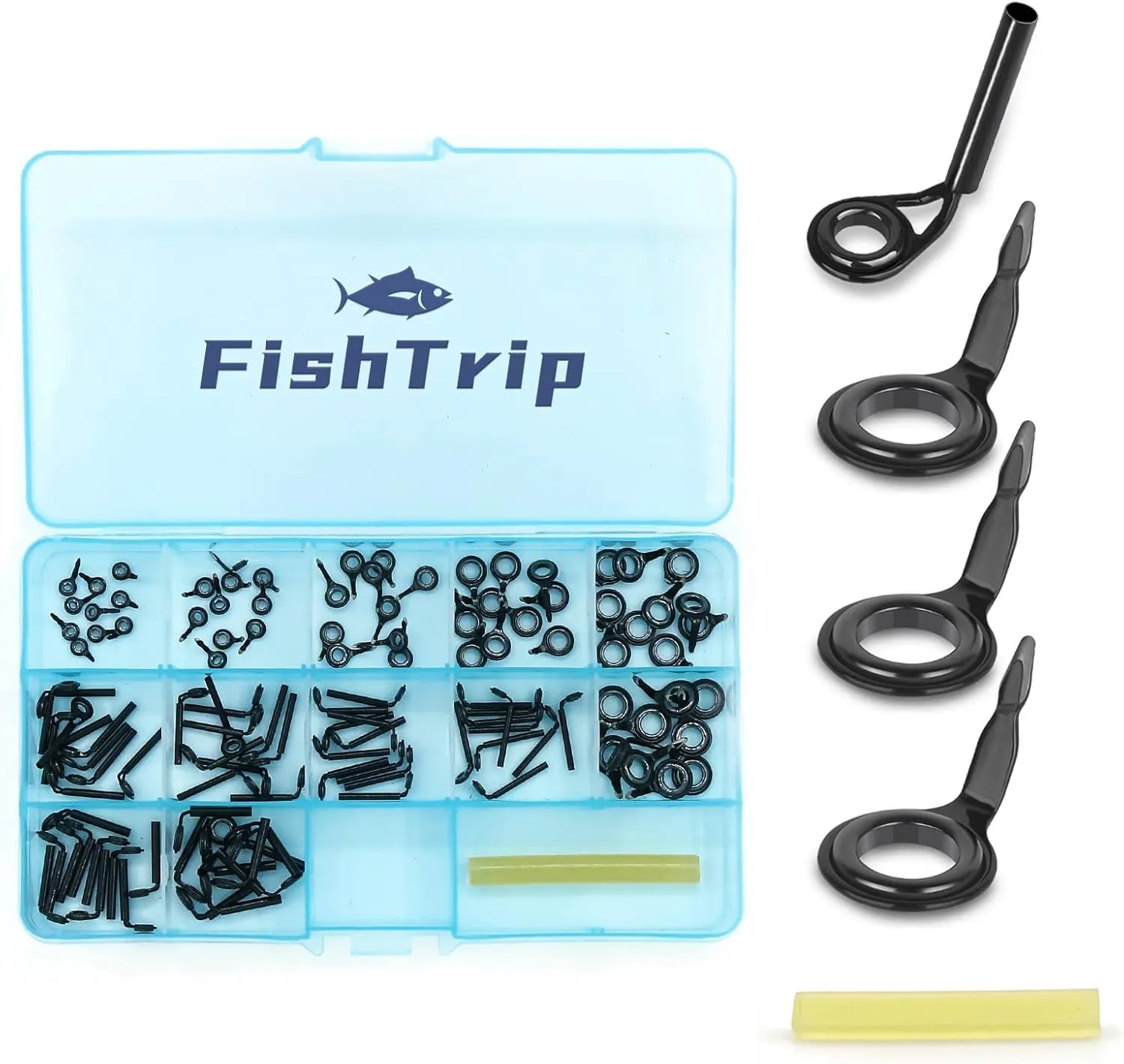 Micro Fishing Rod Guides and Tips,26pcs/130pcs Baitcasting Rods Black Micro Guide Tip Repair Kit,Ceramic Rings Replacement Kit Saltwater Freshwater