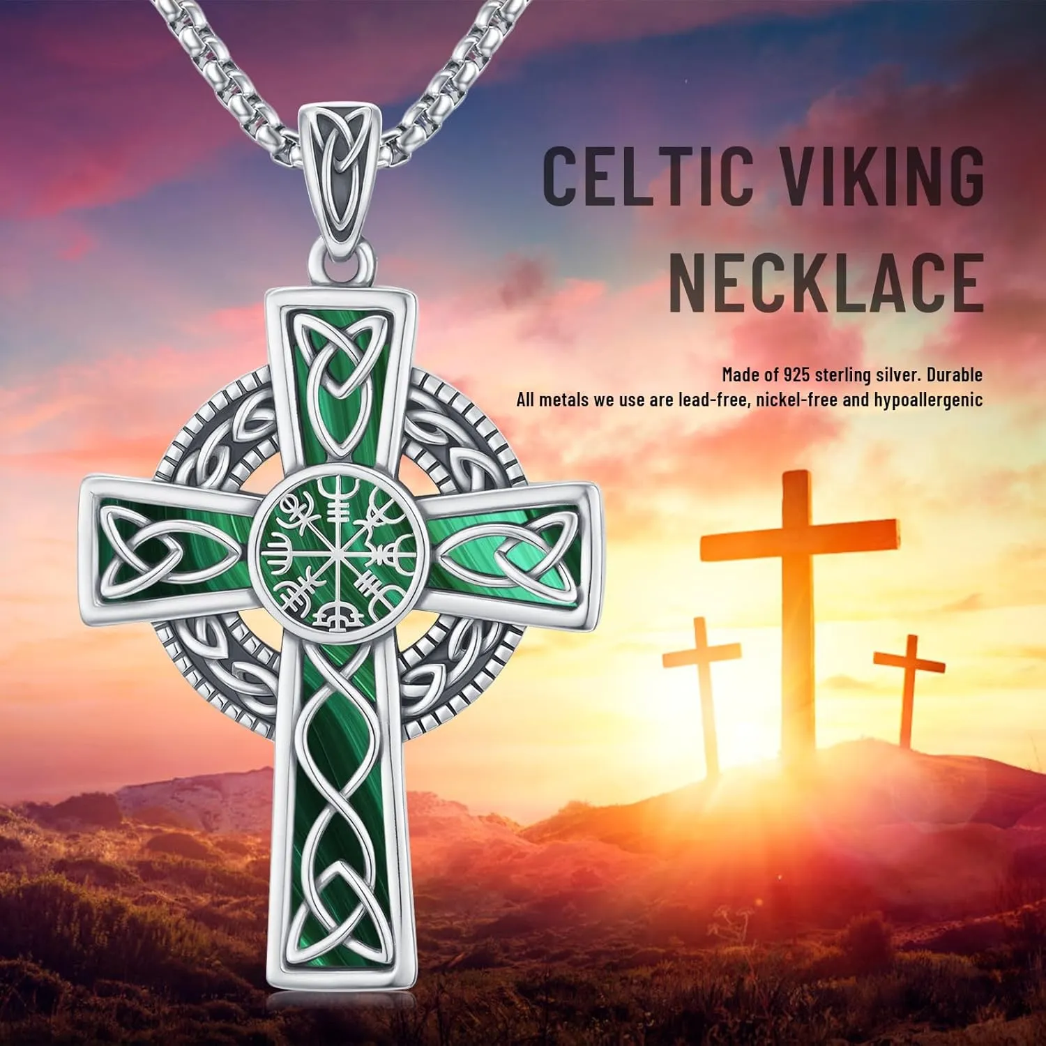 Midir&Etain Celtic Cross Necklace 925 Sterling Silver Cross Pendant Necklace Celtic Viking Irish Jewelry Religious Protective Gift for Men Women