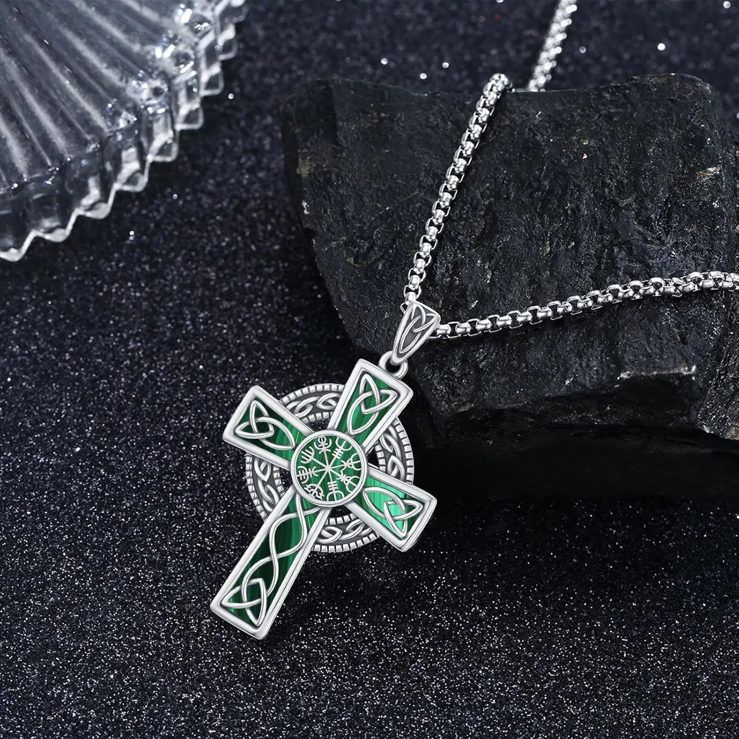 Midir&Etain Celtic Cross Necklace 925 Sterling Silver Cross Pendant Necklace Celtic Viking Irish Jewelry Religious Protective Gift for Men Women
