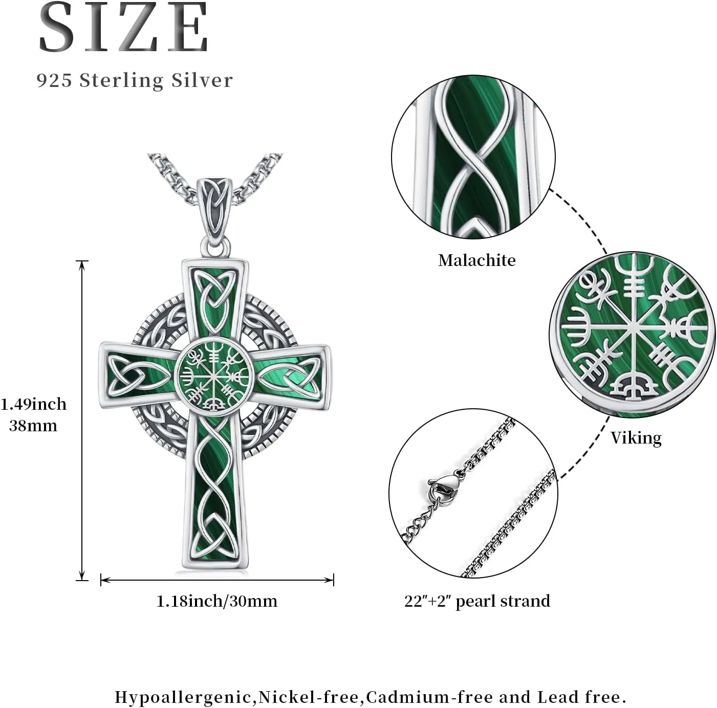 Midir&Etain Celtic Cross Necklace 925 Sterling Silver Cross Pendant Necklace Celtic Viking Irish Jewelry Religious Protective Gift for Men Women