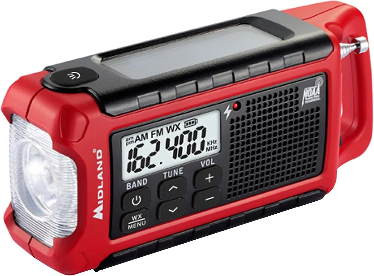 Midland - ER210 Emergency Compact Crank Weather AM/FM Radio - Multiple Power SOS Emergency Flashlight, NOAA Weather Scan   Alert