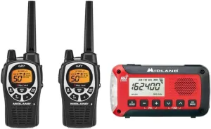 Midland GXT1000VP4 2 Pack 50-Channel GMRS Two-Way Radios   ER50 Emergency NOAA Weather Radio, Long Range Walkie Talkies with 142 Privacy Codes, SOS Siren, Flashlight, AM/FM, Solar/Crank Power