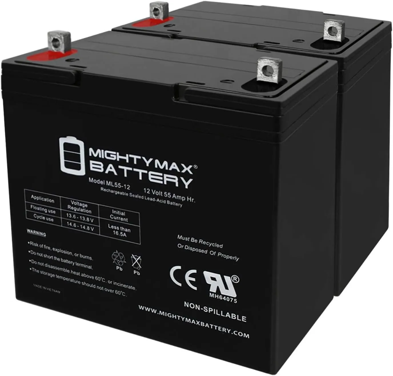 Mighty Max Battery 12V 55AH Battery for Golden Technologies Alante Compass TRO Power Chair - 2 Pack