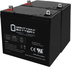 Mighty Max Battery 12V 55AH Battery for Golden Technologies Alante Compass TRO Power Chair - 2 Pack