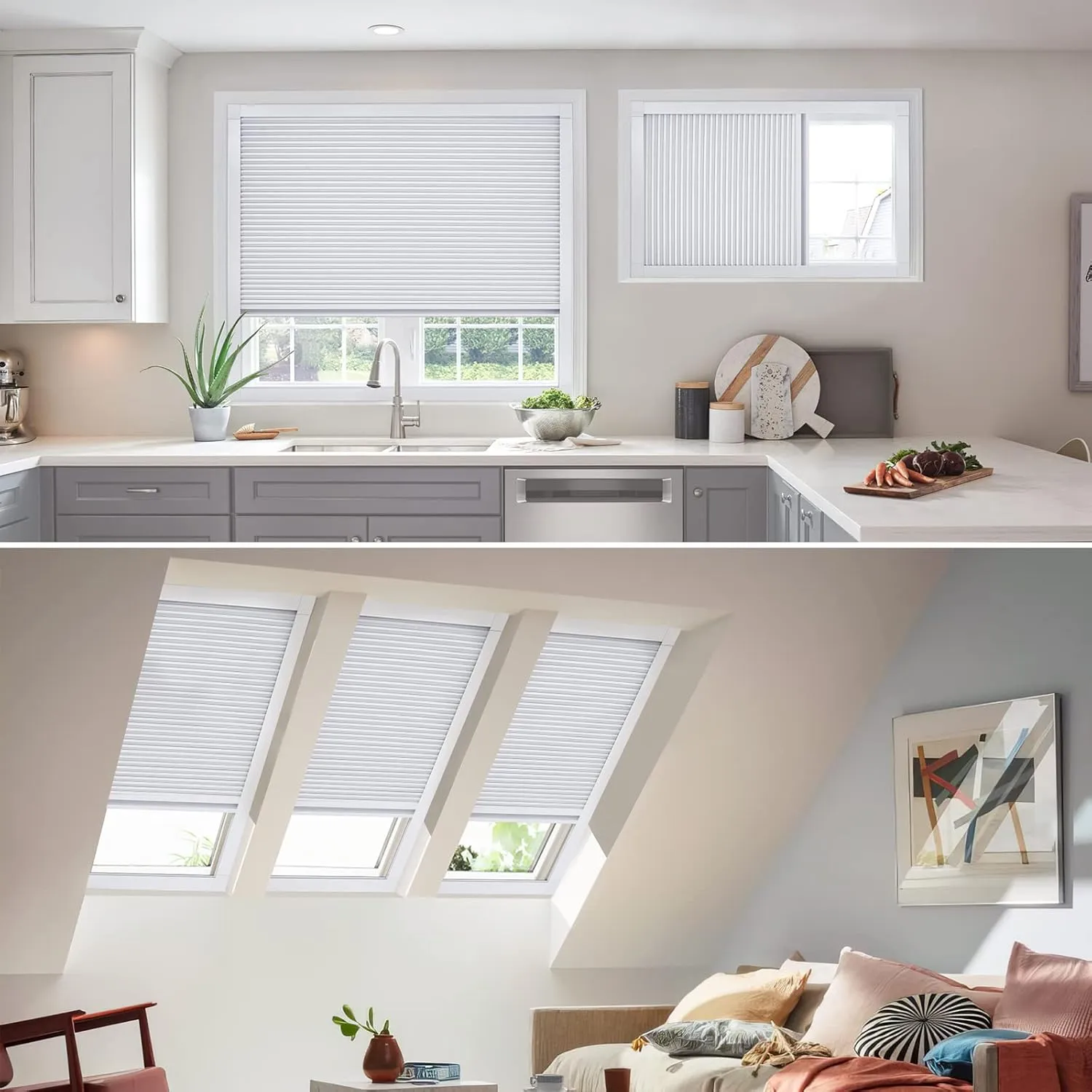MiLin Skylight Shades Blackout Blinds Cordless Cellular Blinds for Window Shades Suitable for Roof Inclined Plane Room Windows - Updated Design Very Easy to Install (100% Blackout White)