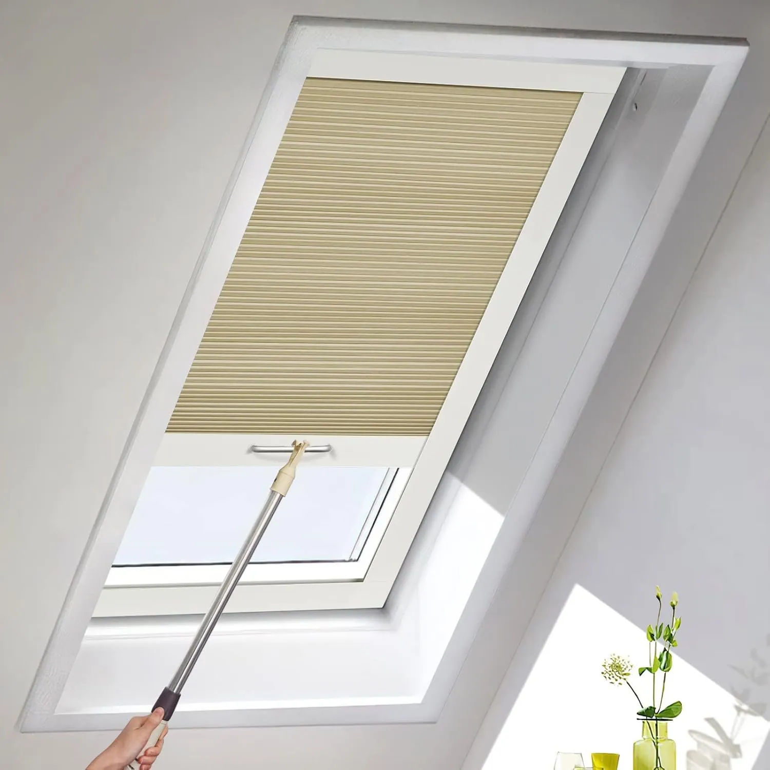 MiLin Skylight Shades, Skylight Blinds, Cordless Cellular Shades, Window Blinds Suitable for Roof Inclined Plane Room Windows - Custom Cut to Size, 100% Blackout Almond