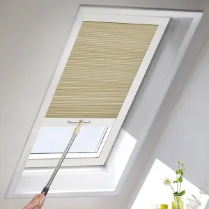 MiLin Skylight Shades, Skylight Blinds, Cordless Cellular Shades, Window Blinds Suitable for Roof Inclined Plane Room Windows - Custom Cut to Size, 100% Blackout Almond