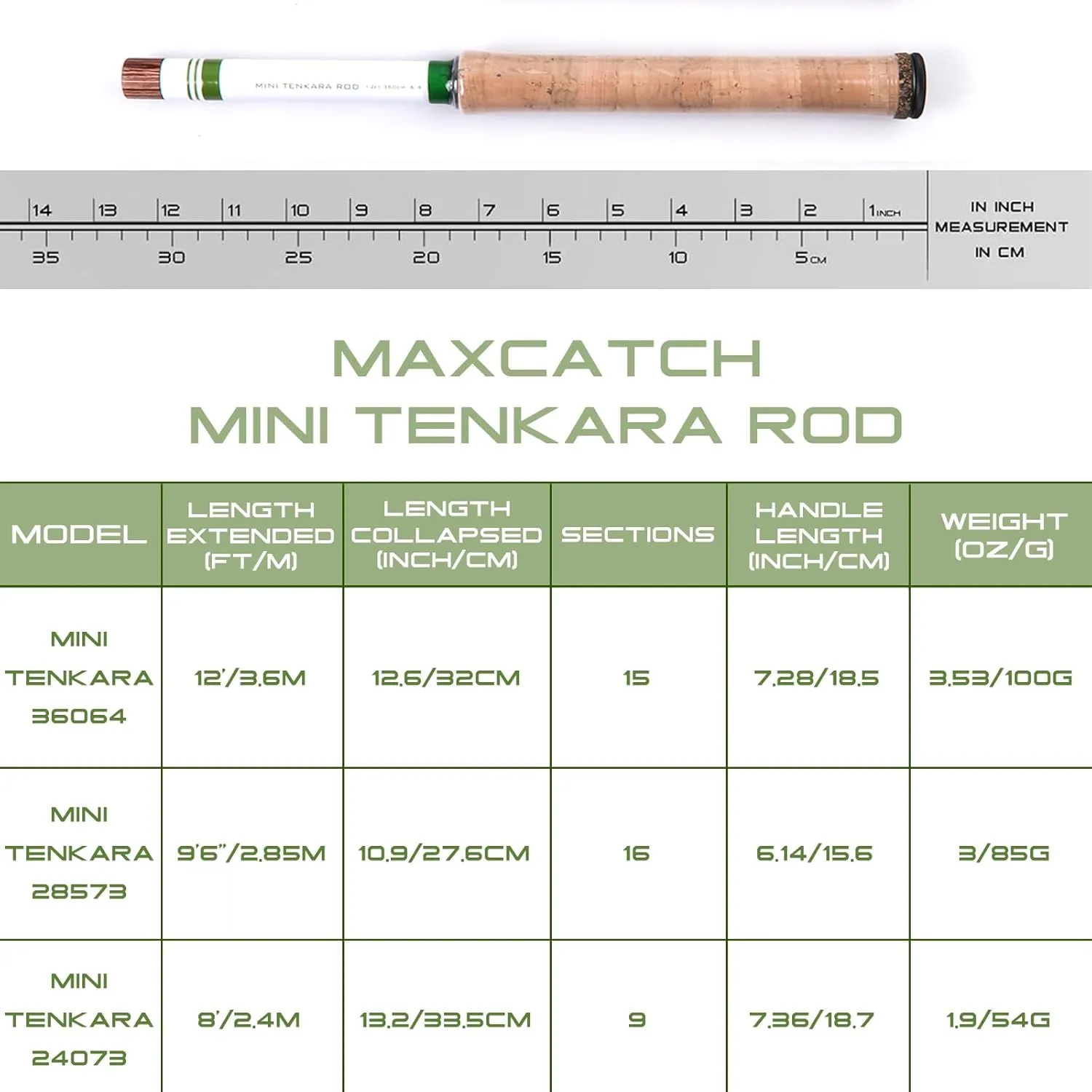Mini Tenkara Fly Fishing Rod with Extra Tip Section 12ft, 9ft6