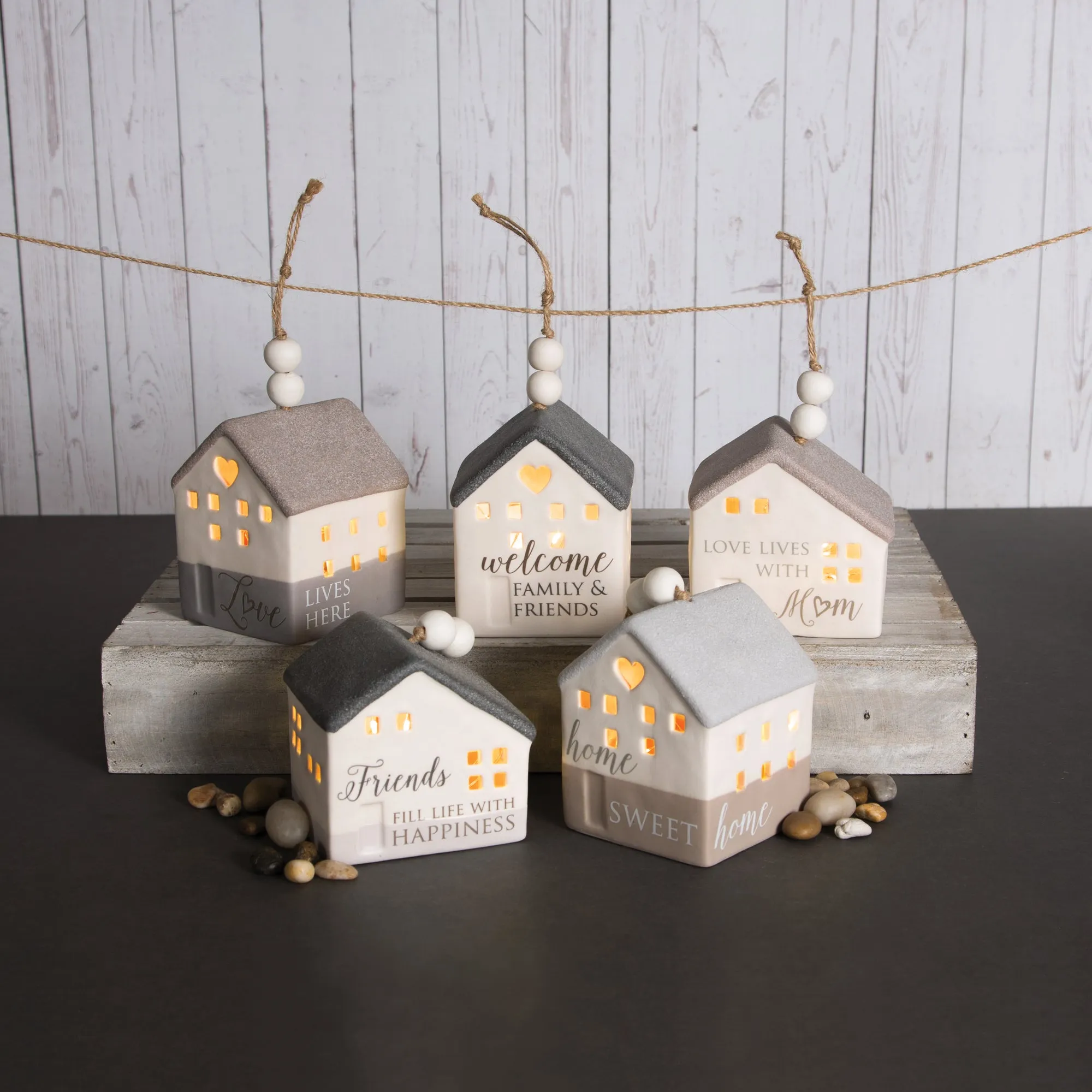 Mom 3.75" LED Lit Hanging Porcelain House