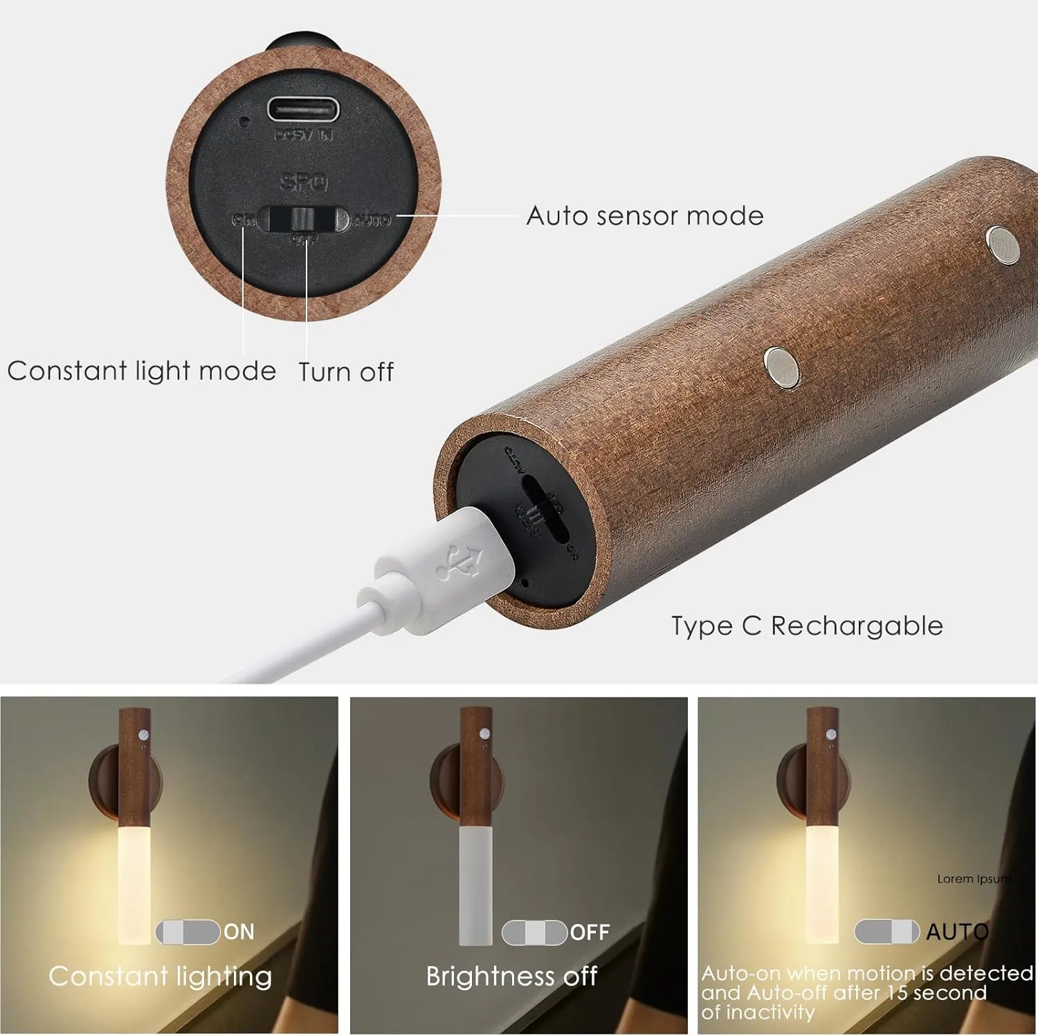 Montford Wall Sconces Set of Two Battery Operated, Motion Sensor Night Light Magnetic Wall Light Rechargeable Wall Sconce, Peel and Stick Sconce Lights for Hallway