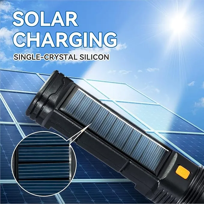Multifunctional LED Flashlight, Mobile Power Supply for Phone Charging, Long Press to Control Brightness, 1200 lumens, 3 Modes and COB Side Lights, Portable Waterproof Lighting