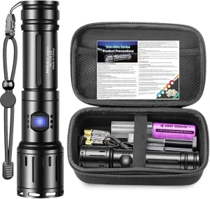 NAKCNM LED Rechargeable Flashlights High Lumens, Super Bright Flashlight 200000 Lumen with 5 Modes and Charger, Waterproof Flashlights Led Rechargeable for Camping Outdoor Hunting