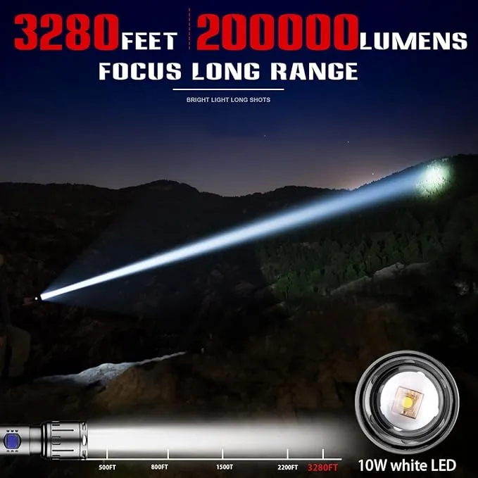 NAKCNM LED Rechargeable Flashlights High Lumens, Super Bright Flashlight 200000 Lumen with 5 Modes and Charger, Waterproof Flashlights Led Rechargeable for Camping Outdoor Hunting