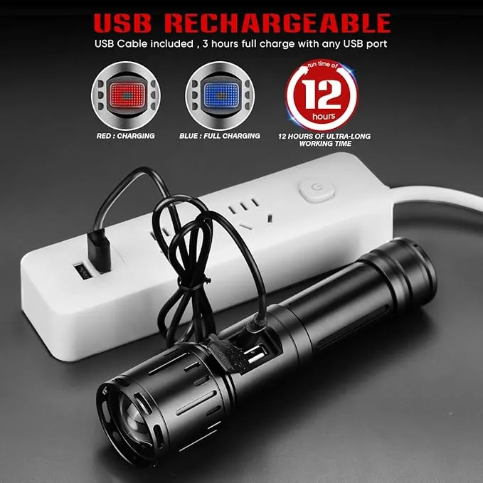 NAKCNM LED Rechargeable Flashlights High Lumens, Super Bright Flashlight 200000 Lumen with 5 Modes and Charger, Waterproof Flashlights Led Rechargeable for Camping Outdoor Hunting