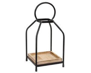 Natural wood black metal candle lantern