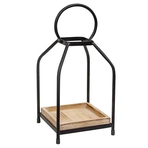 Natural wood black metal candle lantern
