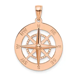 Nautical Compass Charm Pendant in Real 14k Rose Gold