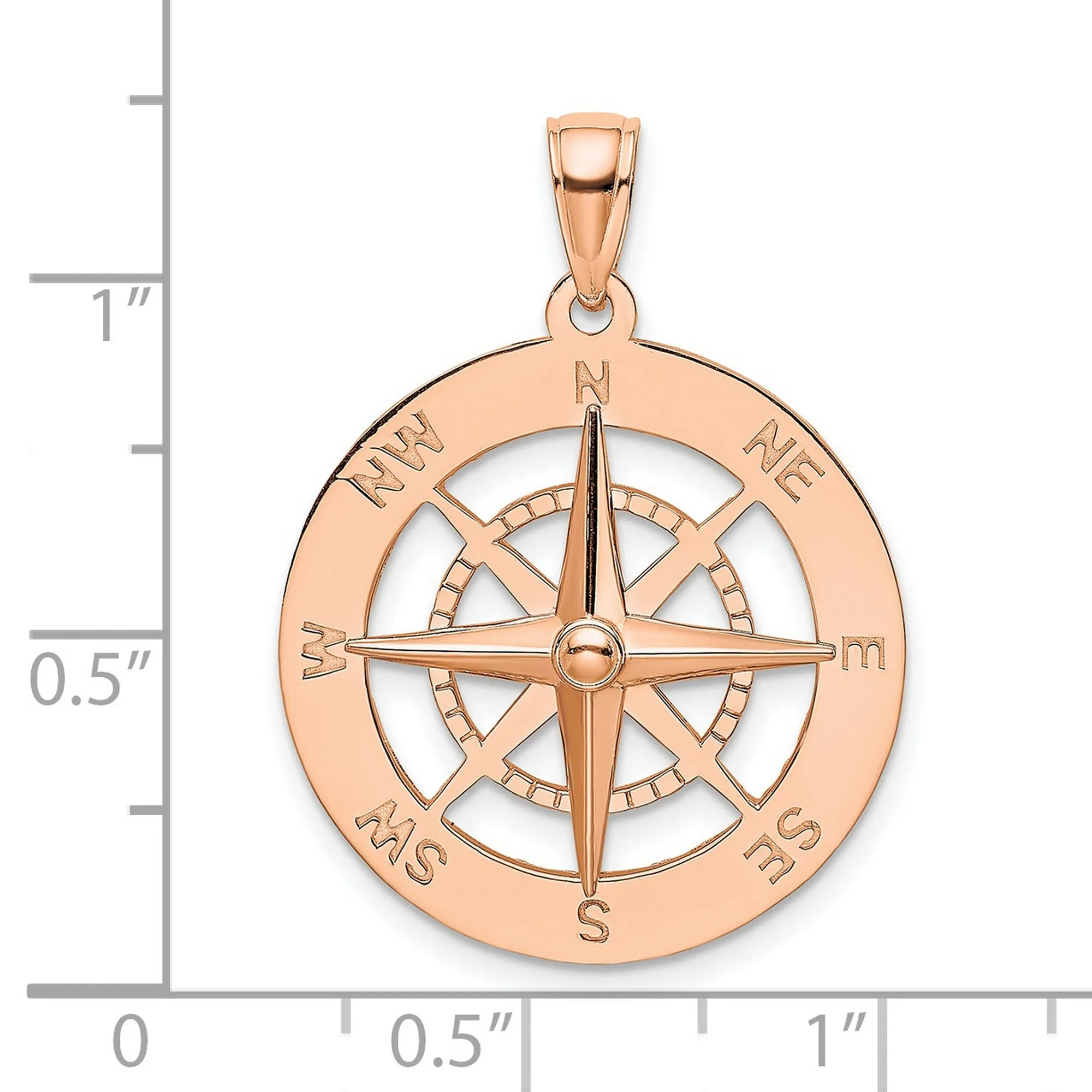 Nautical Compass Charm Pendant in Real 14k Rose Gold