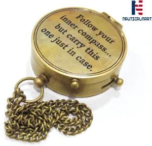 NauticalMart Brass Compass (Follow Your Inner Compass/Inspirational Gift/Directional Magnetic Compass for Navigation/Pocket Compass for Camping, Hiking, Touring)