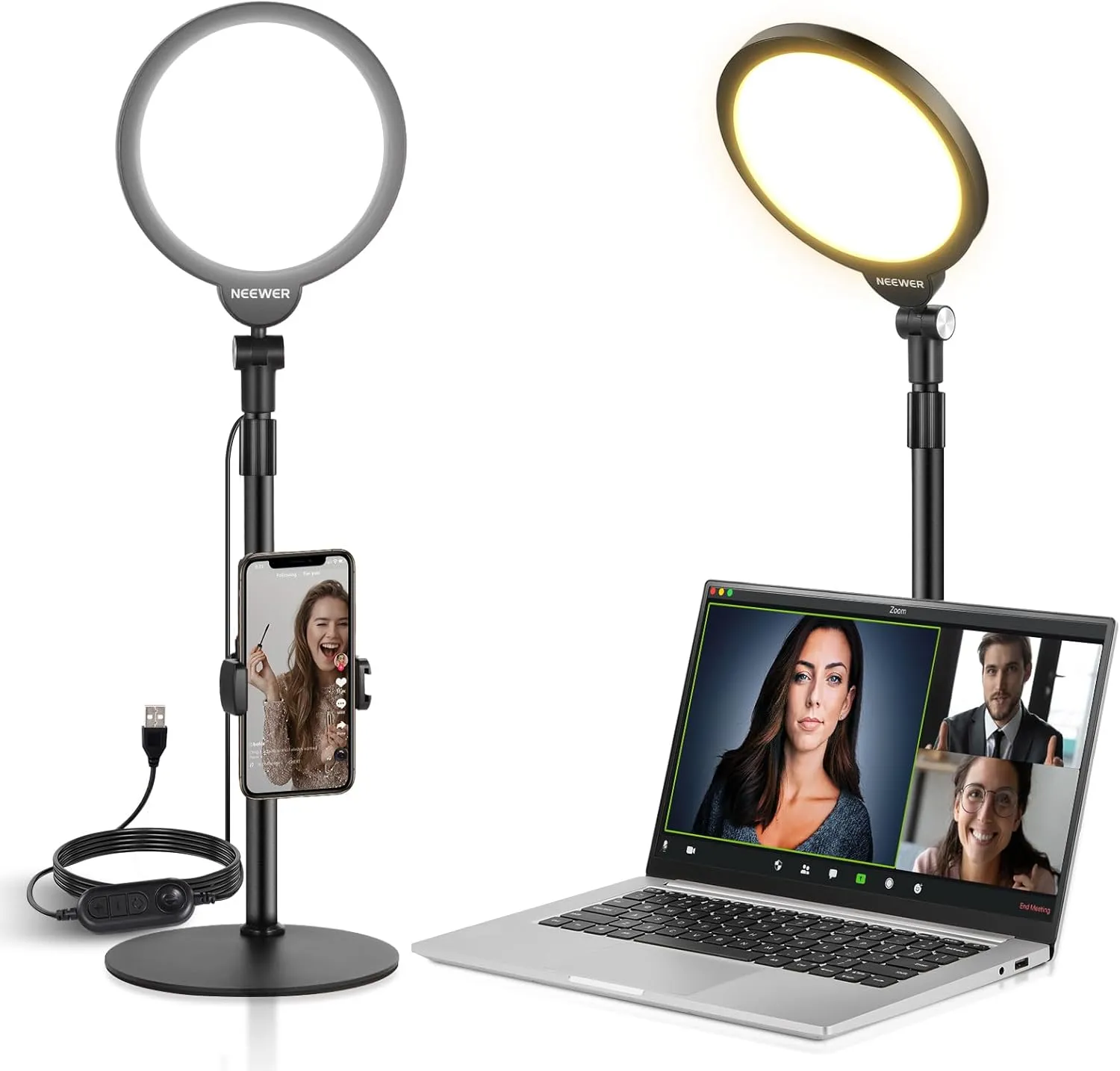 NEEWER BASICS 7" Desk Ring Light for Video Recording, 10W Dimmable Full Screen Key Lighting with Stand&Phone Holder for iPhone Computer Laptop Vlog Live Streaming Video Conference, R06