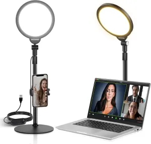 NEEWER BASICS 7" Desk Ring Light for Video Recording, 10W Dimmable Full Screen Key Lighting with Stand&Phone Holder for iPhone Computer Laptop Vlog Live Streaming Video Conference, R06