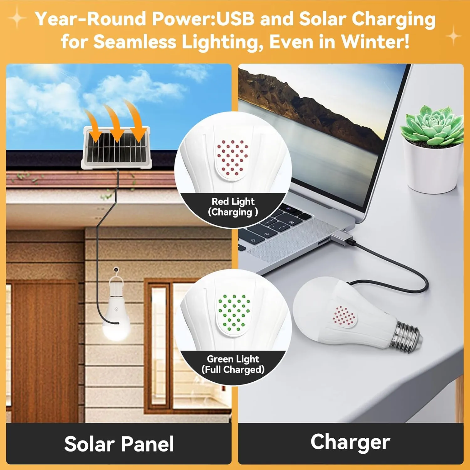 Neporal MagicGlow Rechargeable Solar Light Bulbs with Remote, USB Solar Rechargeable Bulbs,3 Colors Shift   Dimmable Battery Light Bulb, A19 Emergency LED Light Bulbs, 15W, Up to 24 Hours, 2 Pack