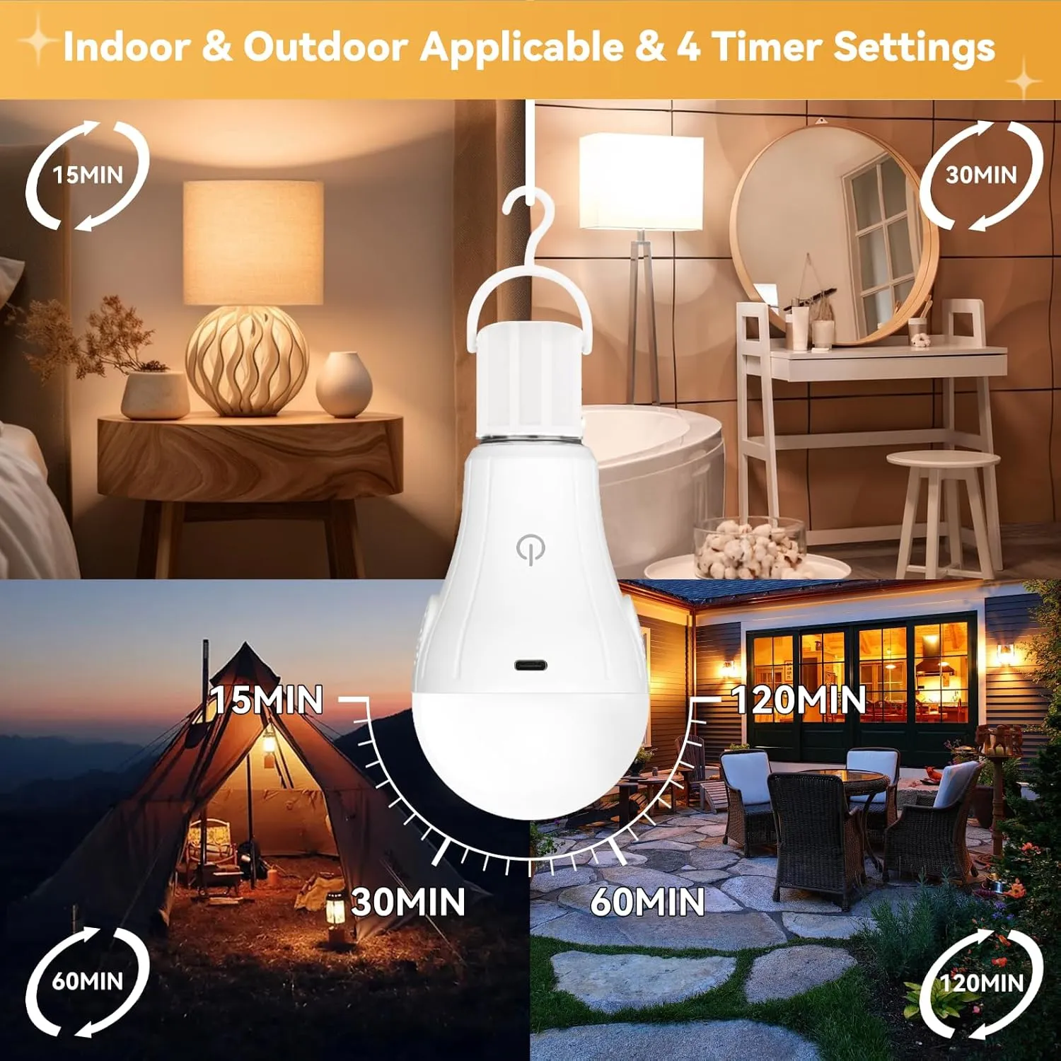 Neporal MagicGlow Rechargeable Solar Light Bulbs with Remote, USB Solar Rechargeable Bulbs,3 Colors Shift   Dimmable Battery Light Bulb, A19 Emergency LED Light Bulbs, 15W, Up to 24 Hours, 2 Pack
