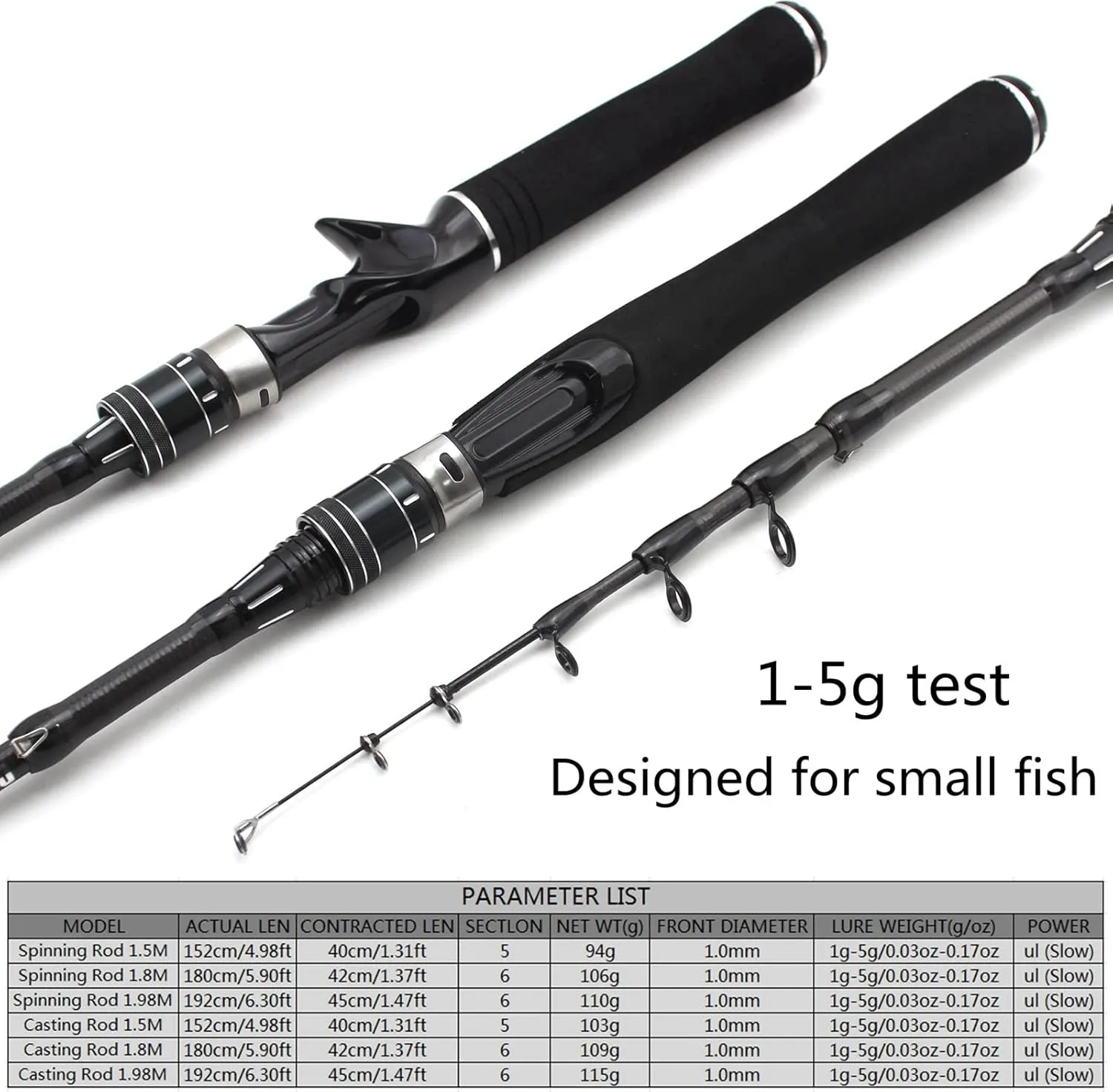 New 1.5m 1.8m 1.92m Ultra-Light Ul Power Telescopic Lure Rod, Rotating Casting Rod, Bait Weight 1-5g, Small Fishing Rod for Children and Beginners ZYHYD