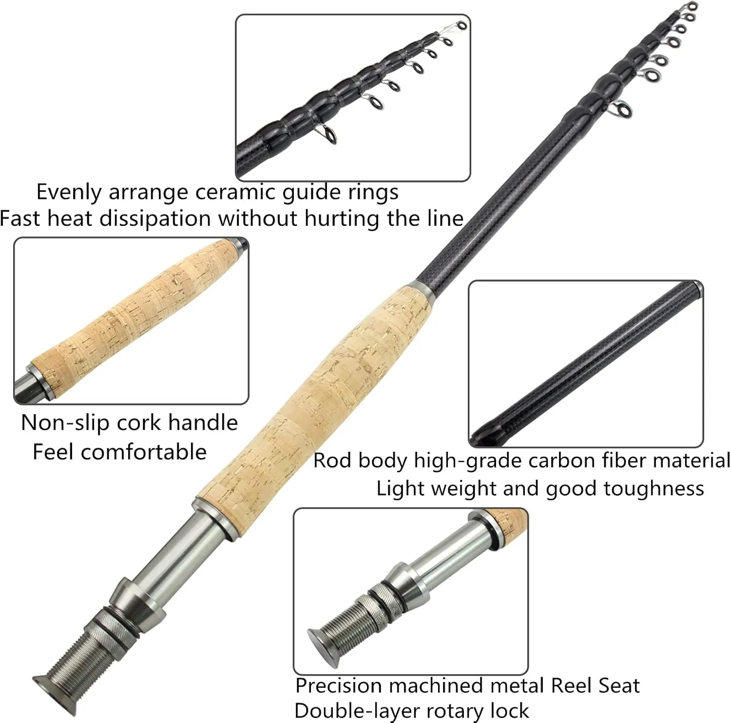 New 2.1M 2.4M 2.7M 3.0M Telescopic Fly Fishing Rod Portable Carbon Fiber Ultra Light Fast Action Fly Fishing Rod Cork Handle Fishing Tackle Trout Rod Mid Adjustment Fly Fishing Rod ZYHYD