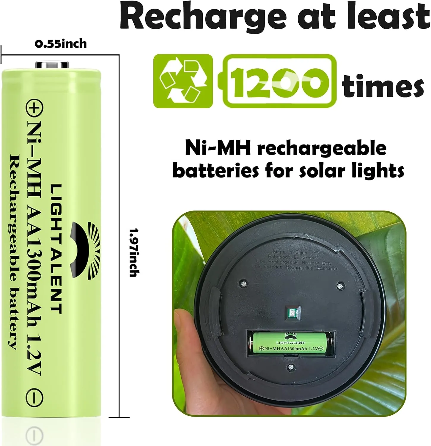 Ni-MH AA Rechargeable Batteries, Double A High Capacity 1.2V Pre-Charged for Garden Landscaping Outdoor Solar Lights, String Lights, Pathway Lights (AA-1300mAh-12pack)