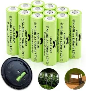 Ni-MH AA Rechargeable Batteries, Double A High Capacity 1.2V Pre-Charged for Garden Landscaping Outdoor Solar Lights, String Lights, Pathway Lights (AA-1300mAh-12pack)