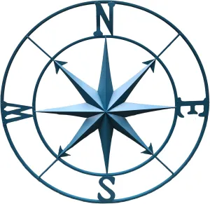 Nightclawing Nautical Compass Wall Decor, Coastal Nautical Beach Decor, Porch Patio Travel Adventure Wall Hanging, 41",Indigo