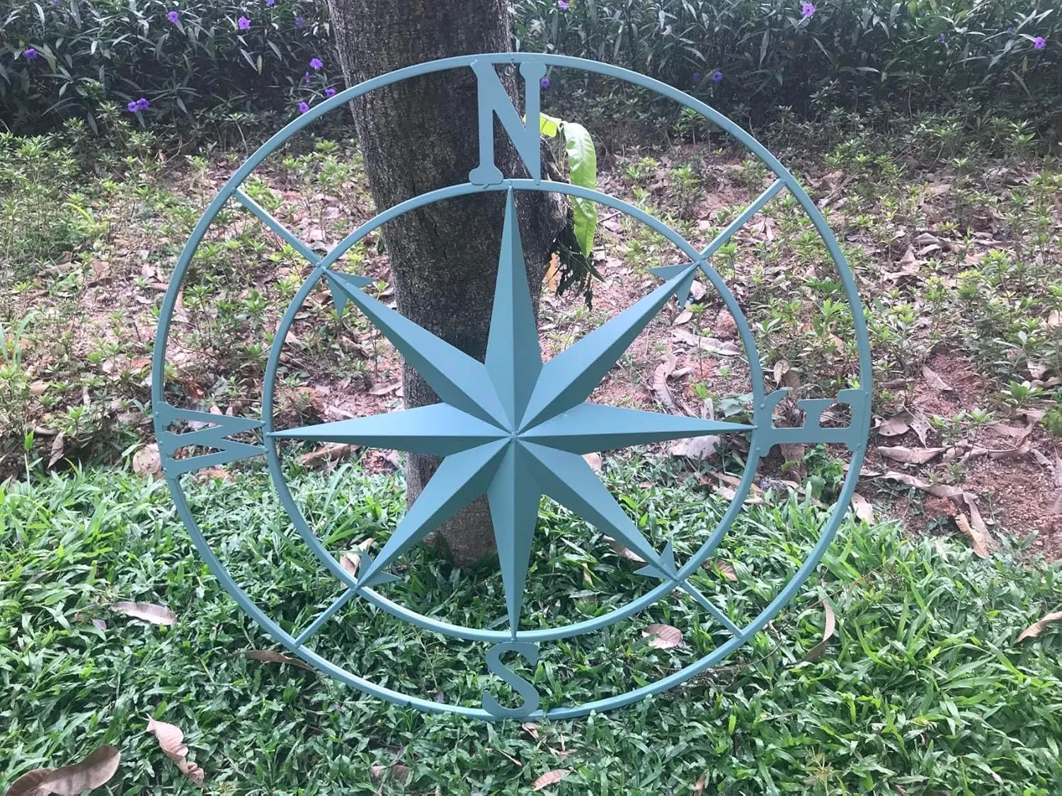 Nightclawing Nautical Compass Wall Decor, Coastal Nautical Beach Decor, Porch Patio Travel Adventure Wall Hanging, 41",Indigo