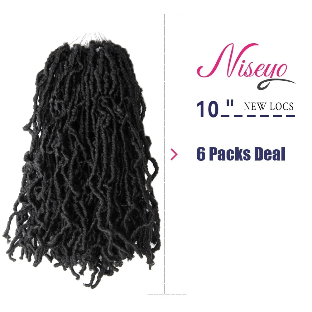 Niseyo Faux Locs Crochet Hair 10 Inch Soft locs, 6 Packs Short Crochet Locs Pre Looped Crotchet Straight Synthetic Hair Extensions (1#, Jet Black)